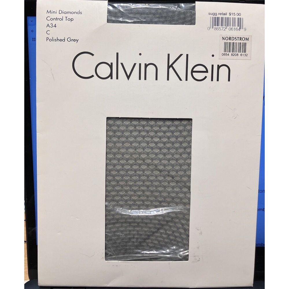 Calvin Klein Pantyhose Control Top Mini Diamonds Polished Grey A34 C Pattern Nwt